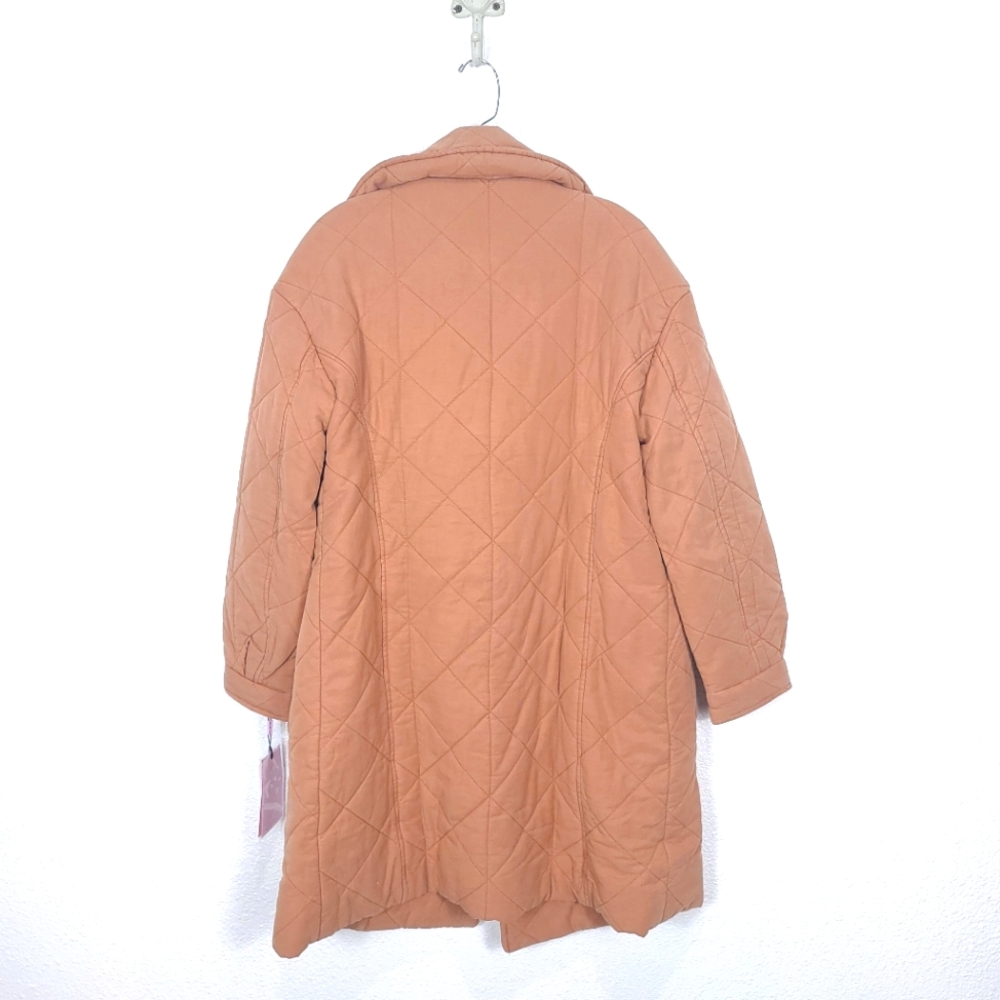 AVEC LES FILLES Quilted Doubled Breasted Cozy Camel Tan Coat Jacket - Picture 11 of 16